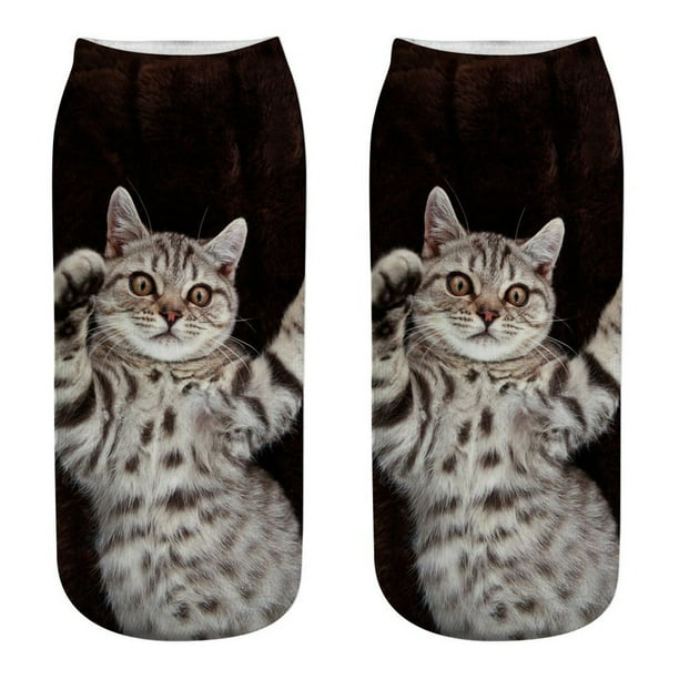 Women 3D Novelty Crazy Funny Cat Ankle Socks Cute Colorful Cartoon Low Cut Socks 